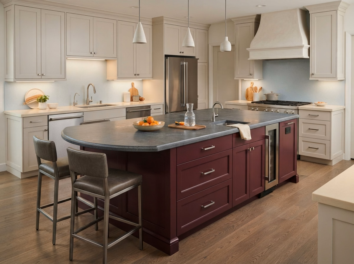 Kitchen island installation project in San Bernardino, CA.