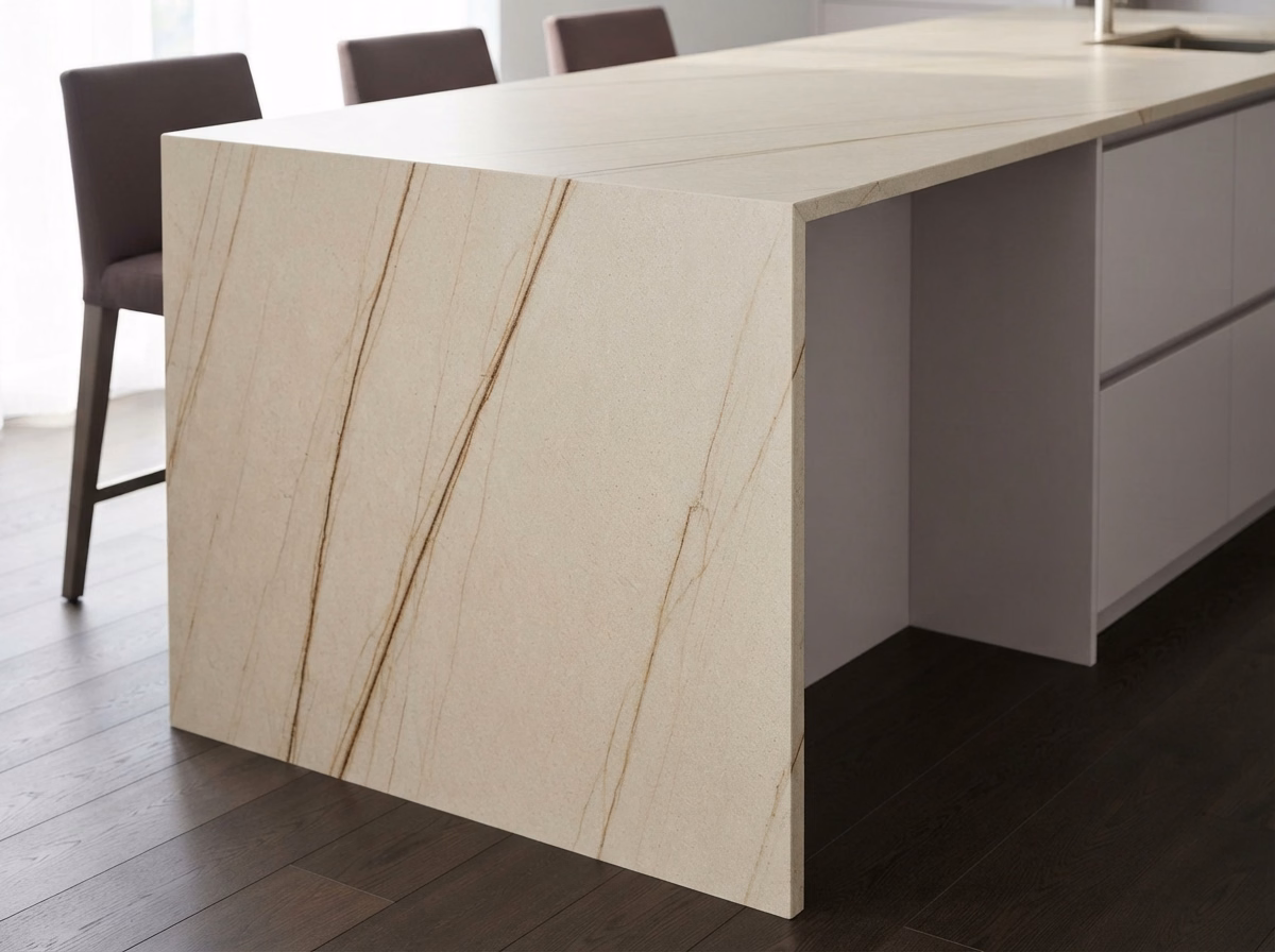 Waterfall Edge Countertop Installation | San Bernardino County Waterfall Edge Countertop Installation in San Bernardino County.