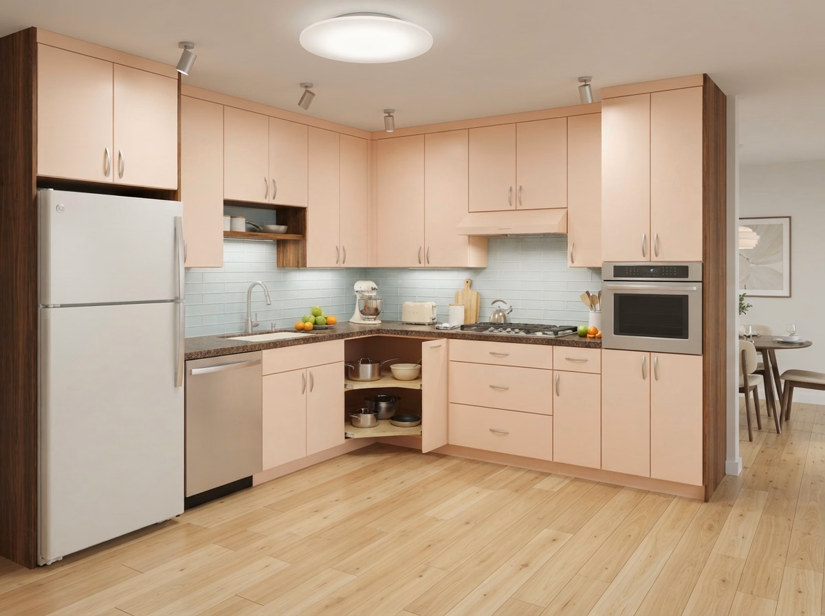 L-shaped kitchen layout for a small kitchen in San Bernardino County.